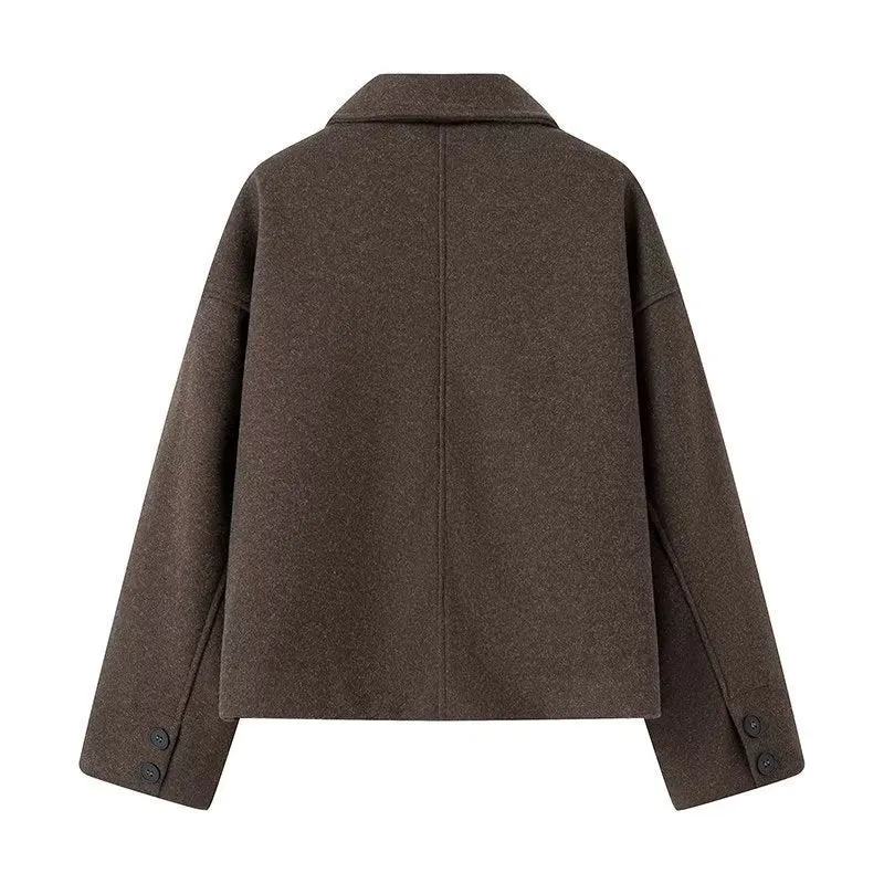 Damen Kurzjacke im Boxy‑Schnitt aus Wollmix mit Hemdkragen und Eingrifftaschen Drune