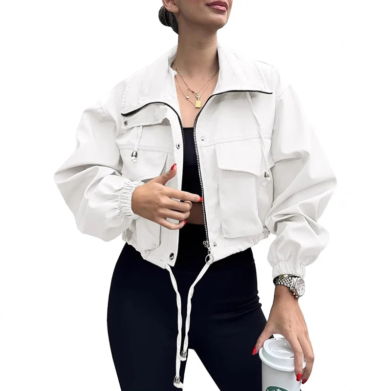 Damen Kurze Utility-Bomberjacke mit Kordelzug und Oversized-Ärmeln Drune
