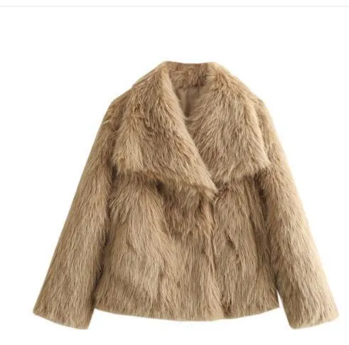 Damen Kurze Kunstfelljacke mit voluminösem Schalkragen Drune