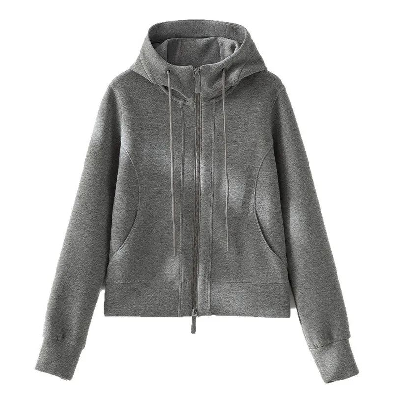 Damen Kurze Kapuzenjacke aus Sweat mit durchgehendem Zweiwege-Reißverschluss und taillierter Passform Drune