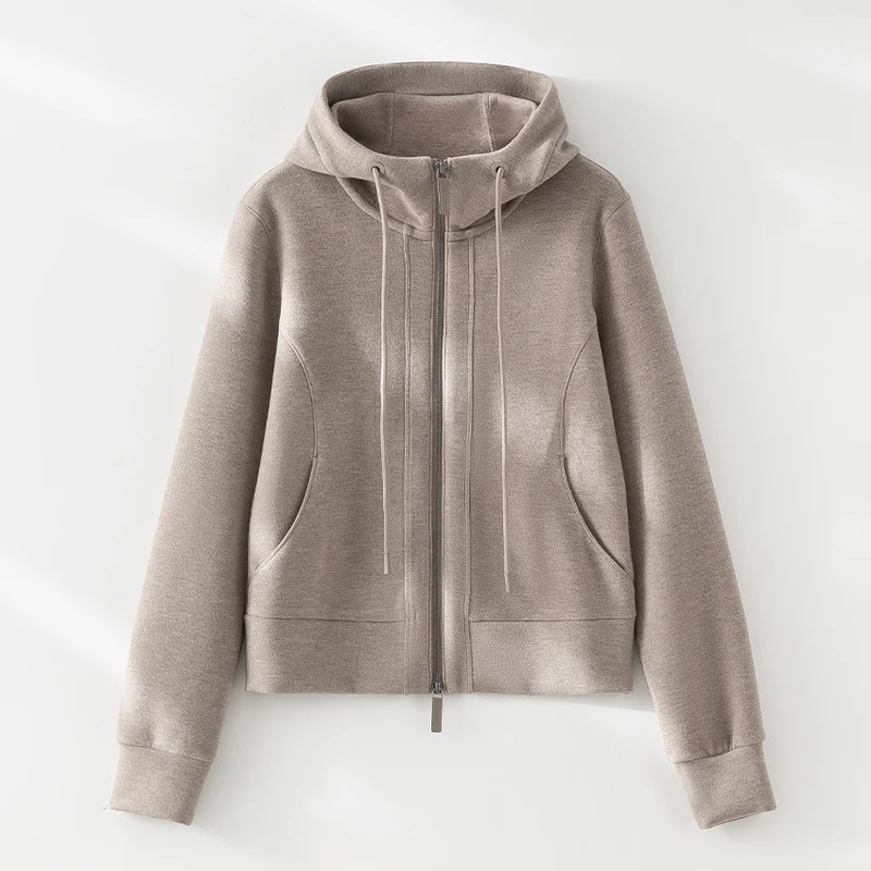 Damen Kurze Kapuzenjacke aus Sweat mit durchgehendem Zweiwege-Reißverschluss und taillierter Passform Drune