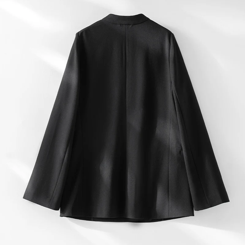 Damen Kragenloser Blazer mit V-Ausschnitt und minimalistischer Boxy-Silhouette Drune