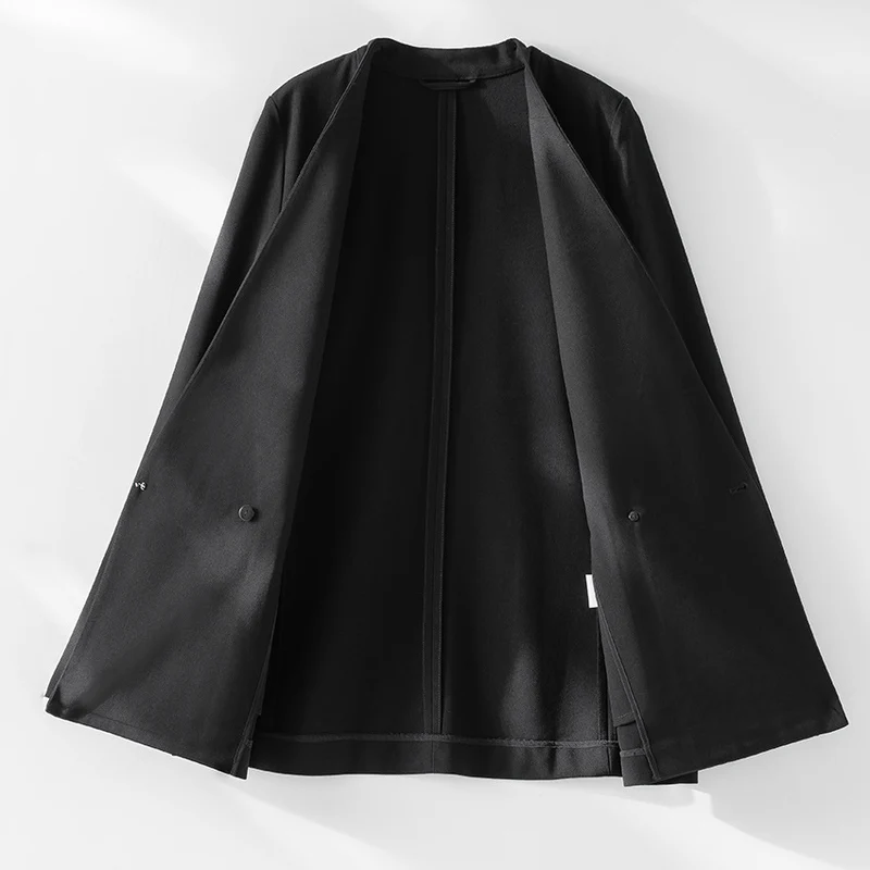 Damen Kragenloser Blazer mit V-Ausschnitt und minimalistischer Boxy-Silhouette Drune