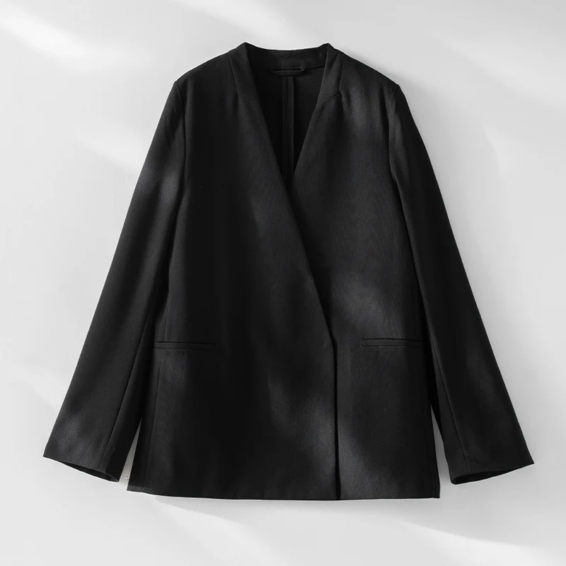 Damen Kragenloser Blazer mit V-Ausschnitt und minimalistischer Boxy-Silhouette Drune