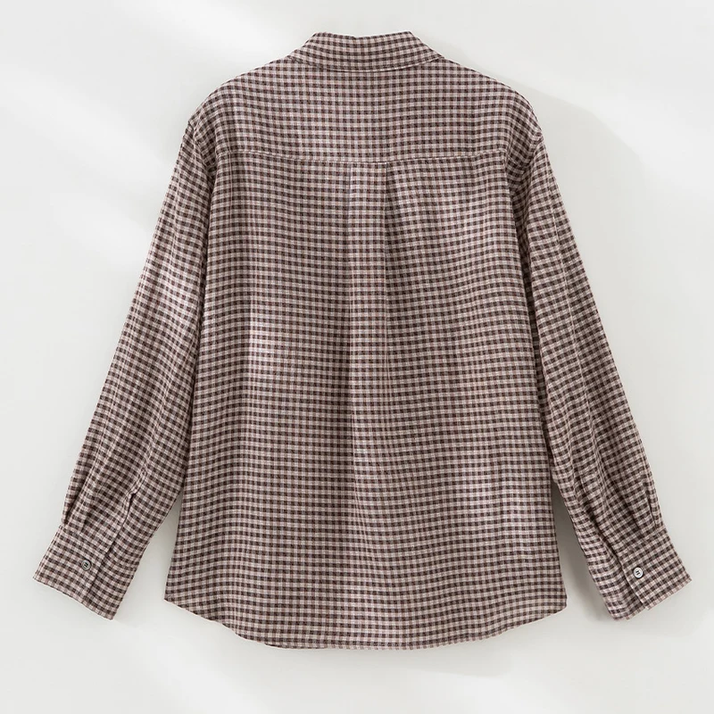 Damen Karierte Oversize-Hemdbluse mit Kentkragen und gerundetem Saum Drune