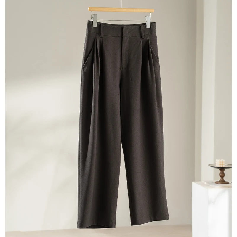 Damen Hochgeschnittene Bügelfalten-Hose mit weitem Bein, Bundfalten und Eingrifftaschen Drune