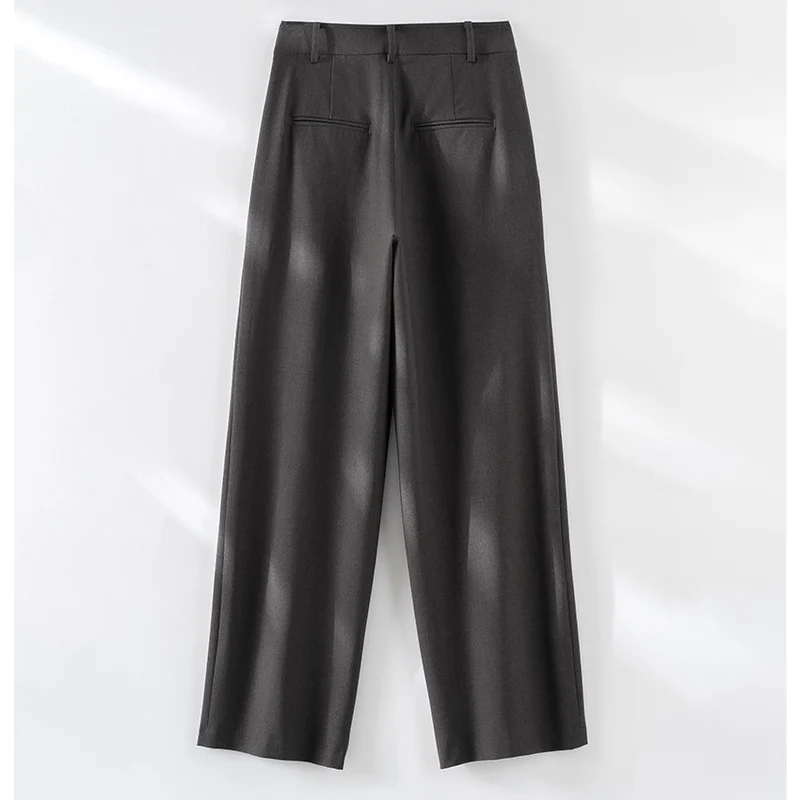 Damen Hochgeschnittene Bügelfalten-Hose mit weitem Bein, Bundfalten und Eingrifftaschen Drune