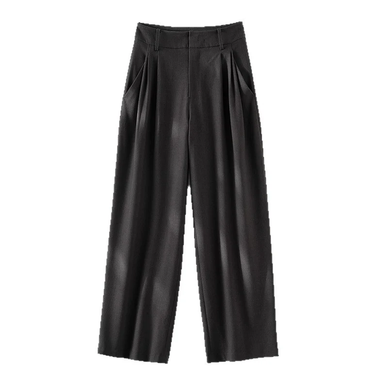 Damen Hochgeschnittene Bügelfalten-Hose mit weitem Bein, Bundfalten und Eingrifftaschen Drune