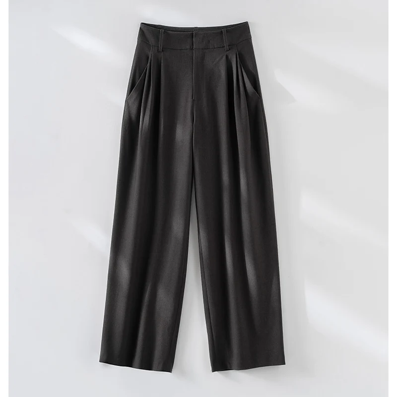 Damen Hochgeschnittene Bügelfalten-Hose mit weitem Bein, Bundfalten und Eingrifftaschen Drune
