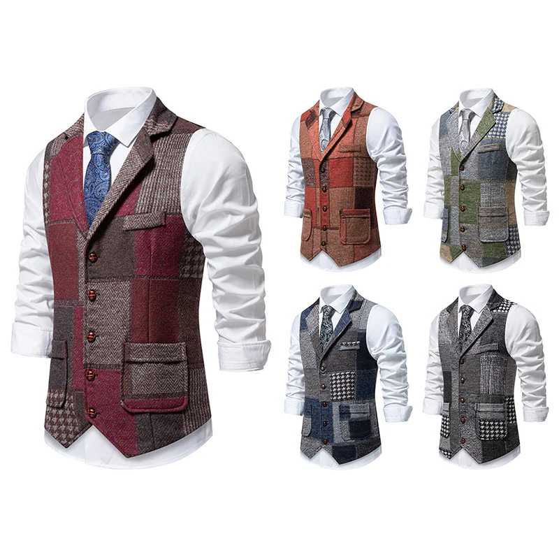 Herren Weste im Patchwork‑Tweed mit Revers und aufgesetzten Taschen Drune