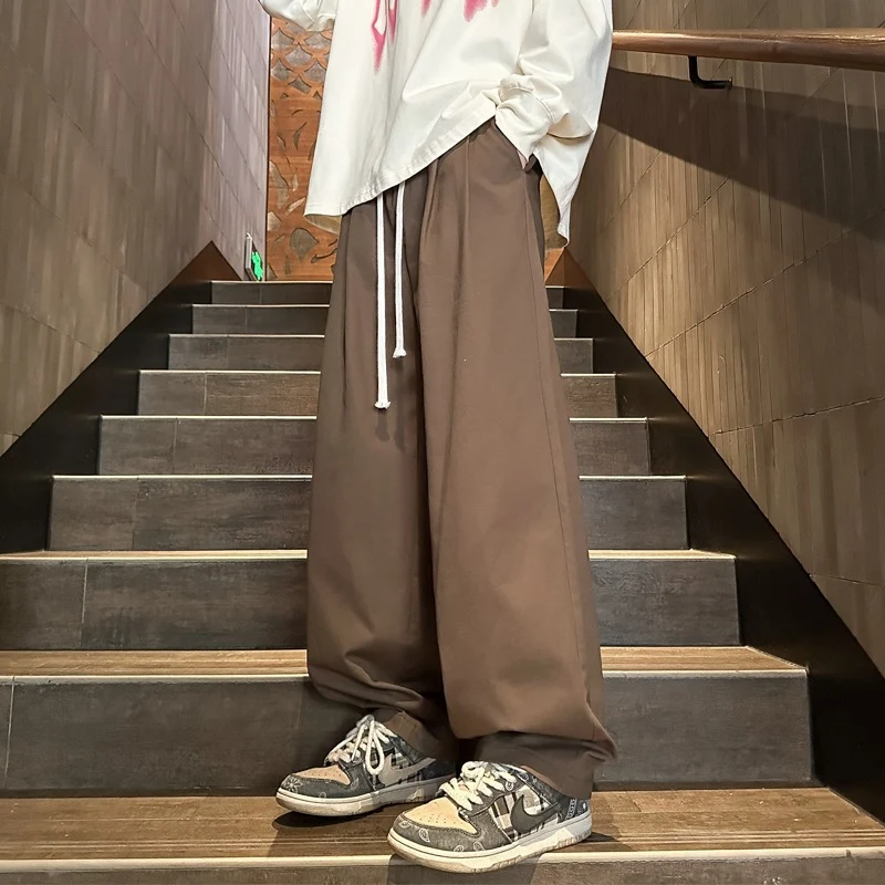 Herren Weitgeschnittene Palazzo-Loungehose mit Tunnelzug, hoher Taille und fließender Baumwollmischung Drune