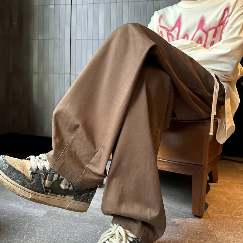 Herren Weitgeschnittene Palazzo-Loungehose mit Tunnelzug, hoher Taille und fließender Baumwollmischung Drune