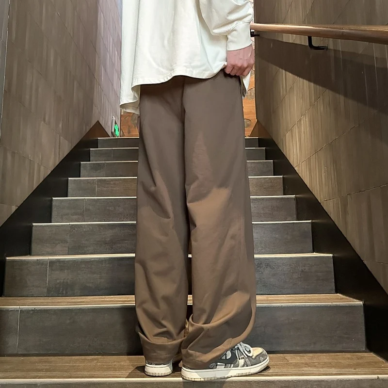 Herren Weitgeschnittene Palazzo-Loungehose mit Tunnelzug, hoher Taille und fließender Baumwollmischung Drune