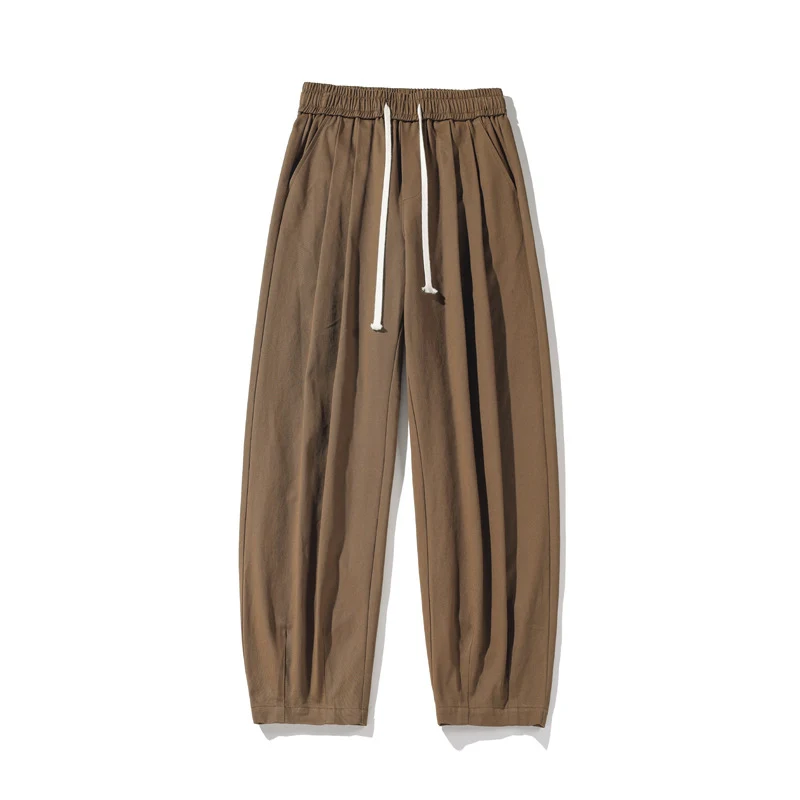 Herren Weitgeschnittene Palazzo-Loungehose mit Tunnelzug, hoher Taille und fließender Baumwollmischung Drune