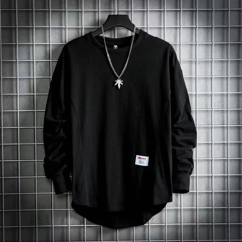 Herren weites Langarm-Sweatshirt mit verlängertem Rückensaum und aufgenähtem Label Drune