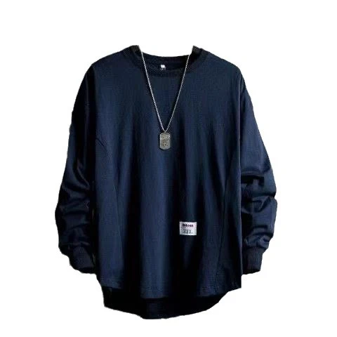 Herren weites Langarm-Sweatshirt mit verlängertem Rückensaum und aufgenähtem Label Drune