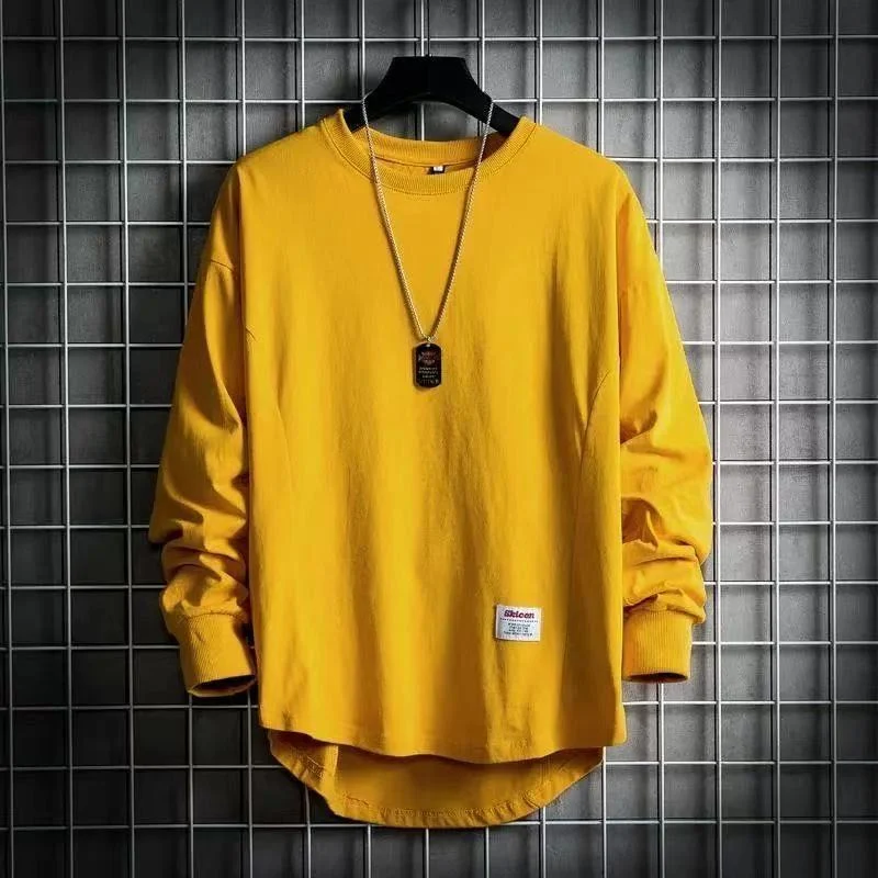 Herren weites Langarm-Sweatshirt mit verlängertem Rückensaum und aufgenähtem Label Drune