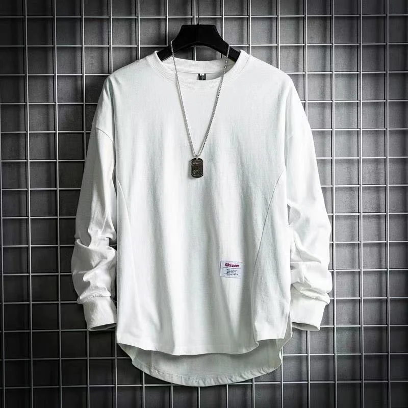 Herren weites Langarm-Sweatshirt mit verlängertem Rückensaum und aufgenähtem Label Drune