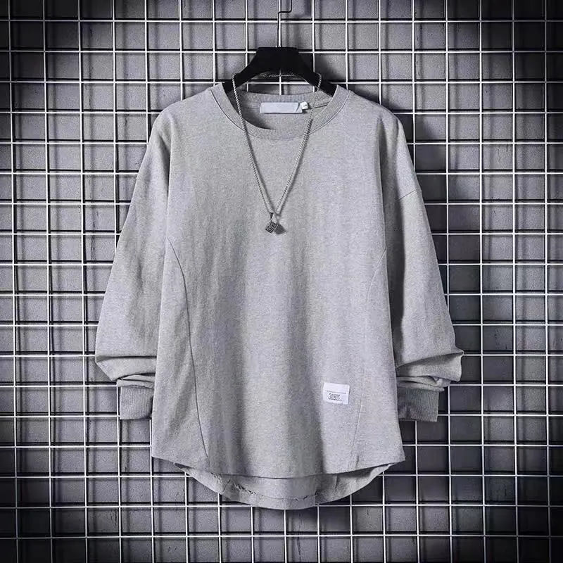 Herren weites Langarm-Sweatshirt mit verlängertem Rückensaum und aufgenähtem Label Drune