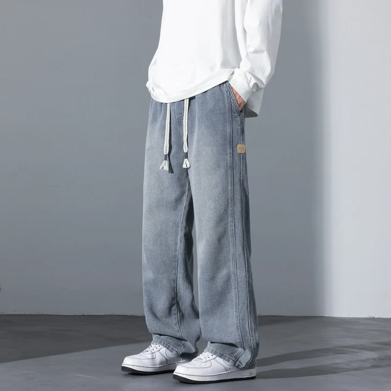 Herren Weite Vintage-Denim-Freizeithose mit Tunnelzug und relaxed Fit Drune
