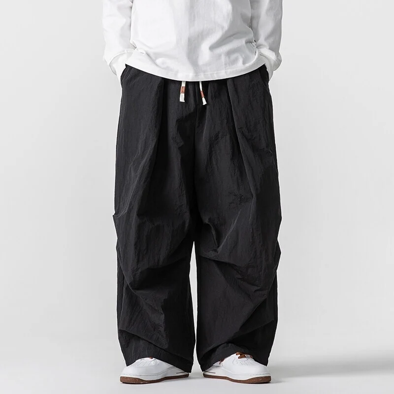 Herren Weite Utility-Loungehose mit überlappenden Falten und Kordelzugbund Drune