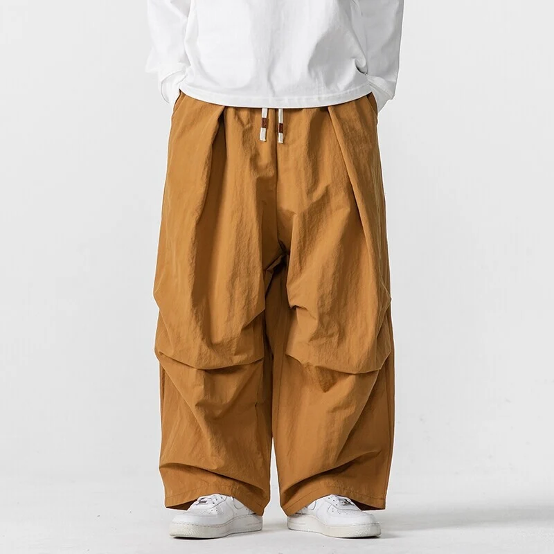 Herren Weite Utility-Loungehose mit überlappenden Falten und Kordelzugbund Drune