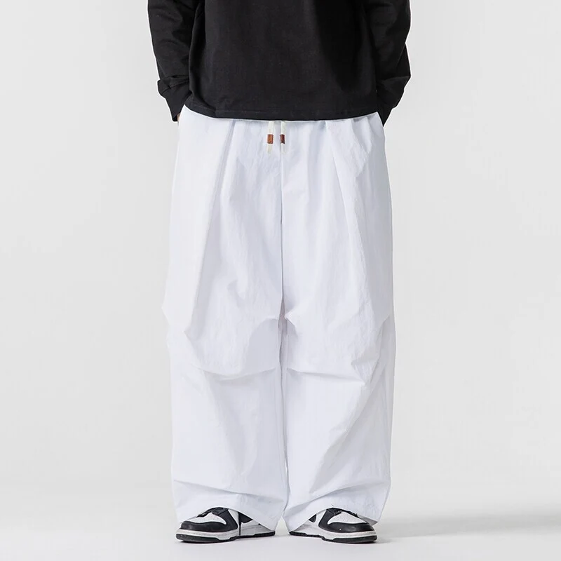 Herren Weite Utility-Loungehose mit überlappenden Falten und Kordelzugbund Drune