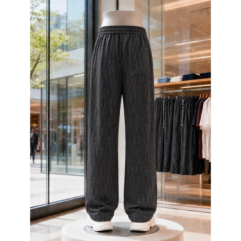 Herren Weite texturierte Loungehose mit Kordelzug und elastischem Bund Drune