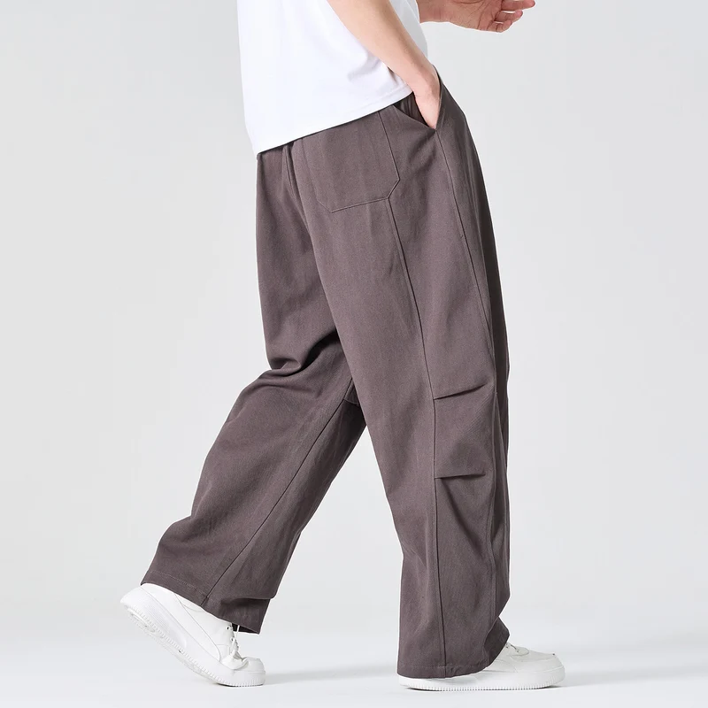 Herren Weite Relaxed-Fit Stoffhose mit Tunnelzug und Bundfalten Drune