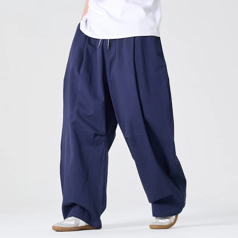 Herren Weite Relaxed-Fit Stoffhose mit Tunnelzug und Bundfalten Drune