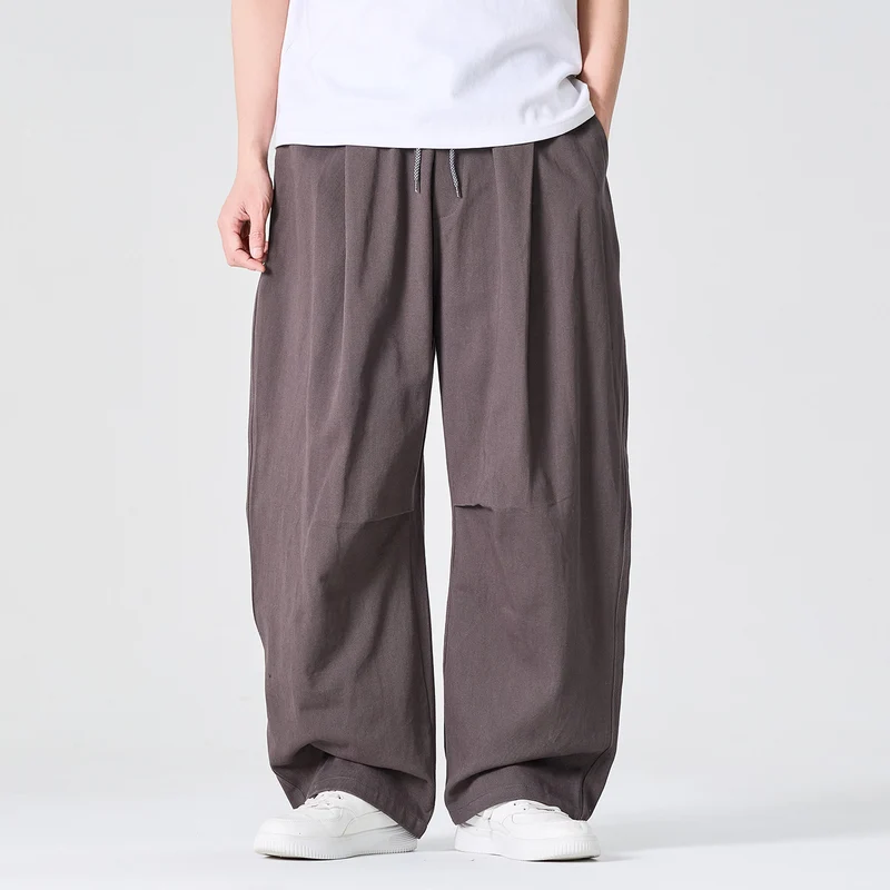 Herren Weite Relaxed-Fit Stoffhose mit Tunnelzug und Bundfalten Drune