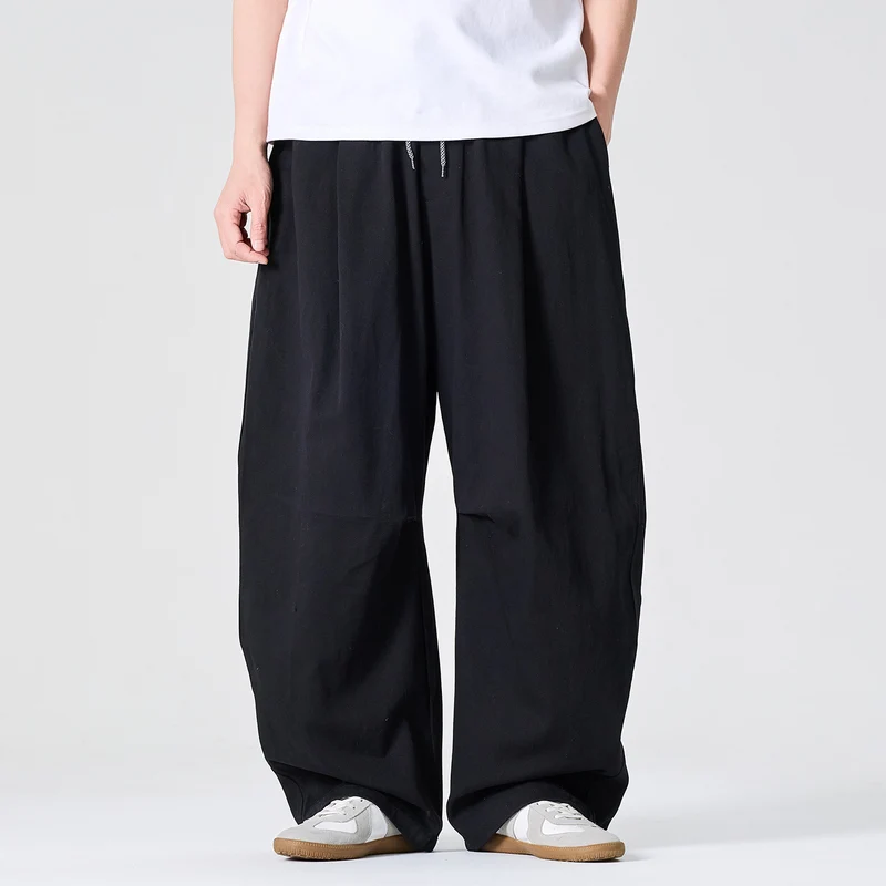 Herren Weite Relaxed-Fit Stoffhose mit Tunnelzug und Bundfalten Drune
