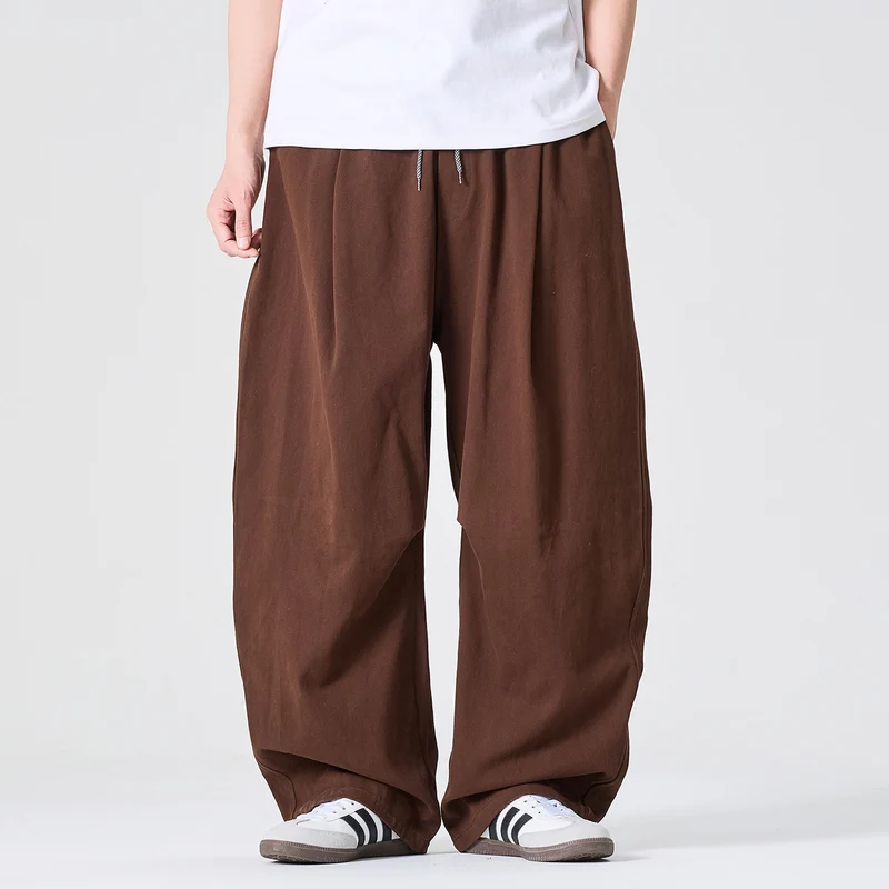 Herren Weite Relaxed-Fit Stoffhose mit Tunnelzug und Bundfalten Drune