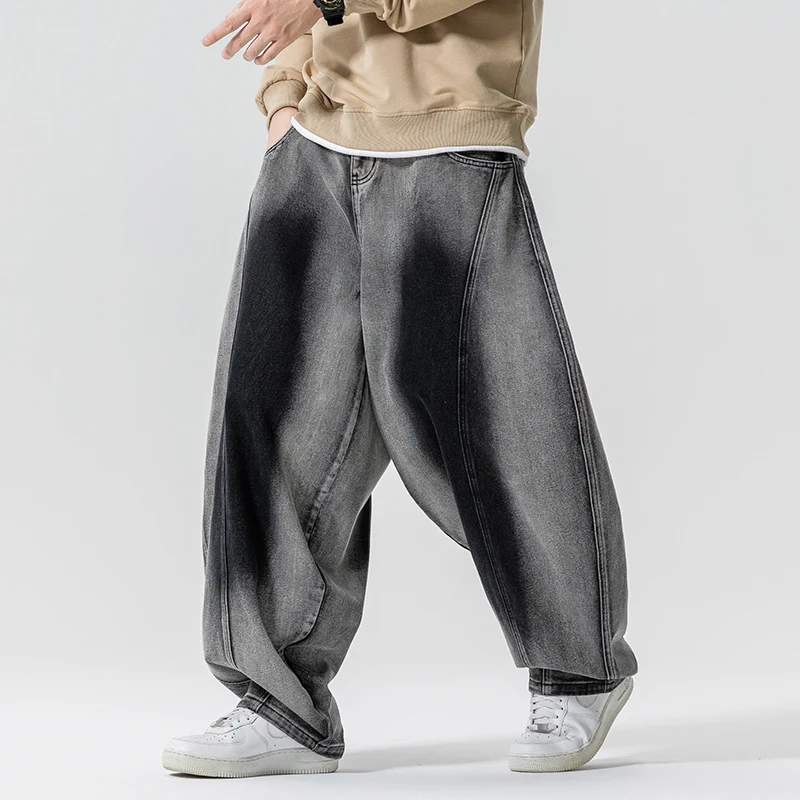 Herren Weite Paneel‑Denimhose mit Ballonbeinen und tiefem Schritt Drune
