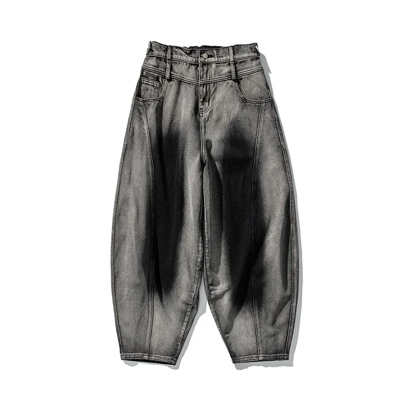 Herren Weite Paneel‑Denimhose mit Ballonbeinen und tiefem Schritt Drune