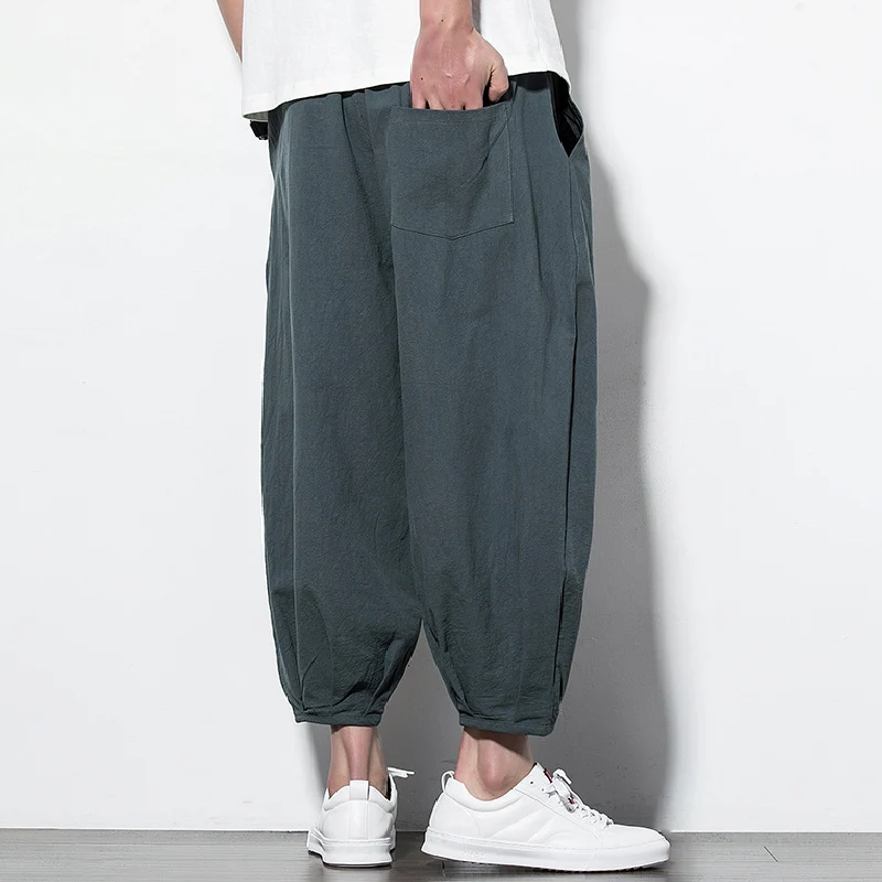 Herren Weite Harem-Loungehose mit elastischem Bund und gerafften Knöchelabschlüssen Drune