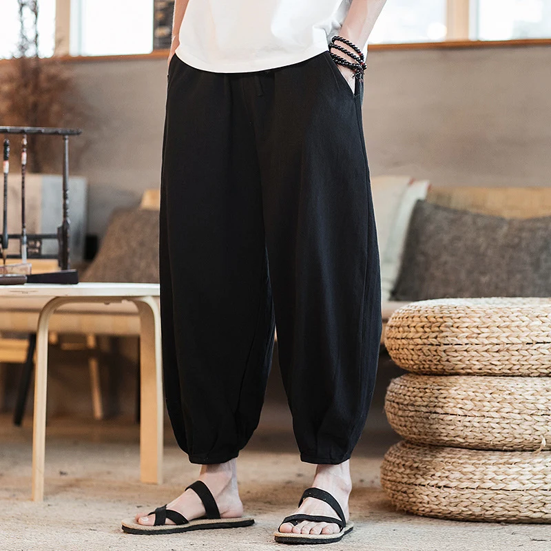 Herren Weite Harem-Loungehose mit elastischem Bund und gerafften Knöchelabschlüssen Drune