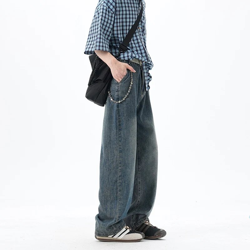 Herren Weite Denim-Jeans mit Vintage-Waschung und tiefem Schritt Drune