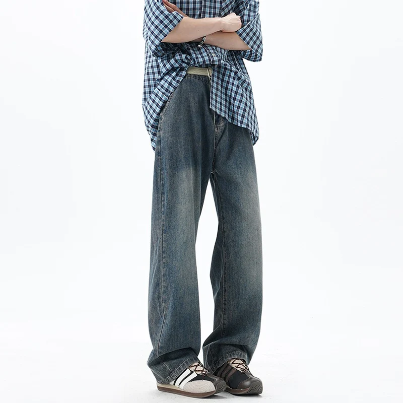 Herren Weite Denim-Jeans mit Vintage-Waschung und tiefem Schritt Drune
