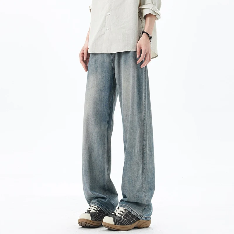 Herren Weite Denim-Jeans mit Vintage-Waschung und tiefem Schritt Drune