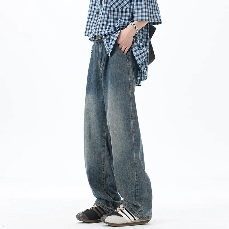 Herren Weite Denim-Jeans mit Vintage-Waschung und tiefem Schritt Drune
