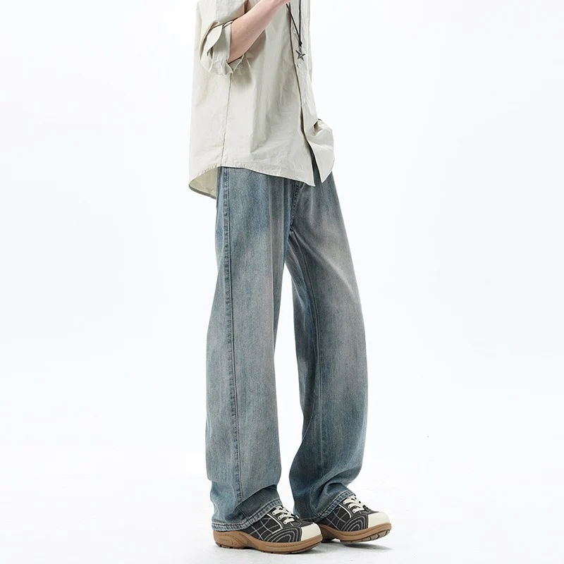 Herren Weite Denim-Jeans mit Vintage-Waschung und tiefem Schritt Drune