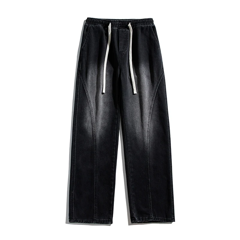 Herren Weite Denim‑Baggy‑Jeans mit Tunnelzugbund, tiefem Schritt und markanten Ziernähten Drune
