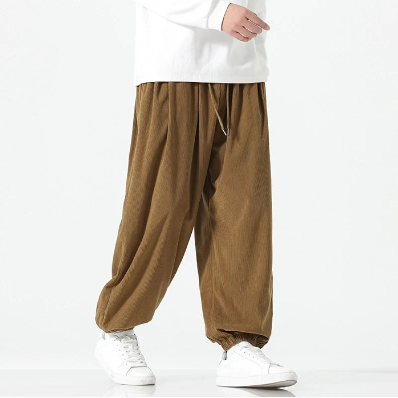 Herren Weite Cordhose im Ballon-Schnitt mit Tunnelzug und elastischem Bündchen Drune