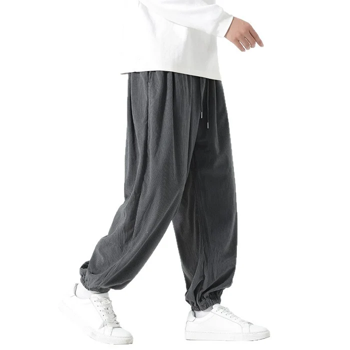 Herren Weite Cordhose im Ballon-Schnitt mit Tunnelzug und elastischem Bündchen Drune