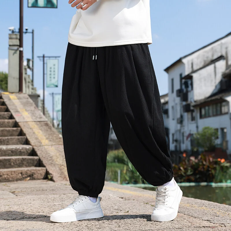 Herren Weite Cord-Loungehose mit Tunnelzug, gerippter Cordstruktur und elastischen Bündchen Drune