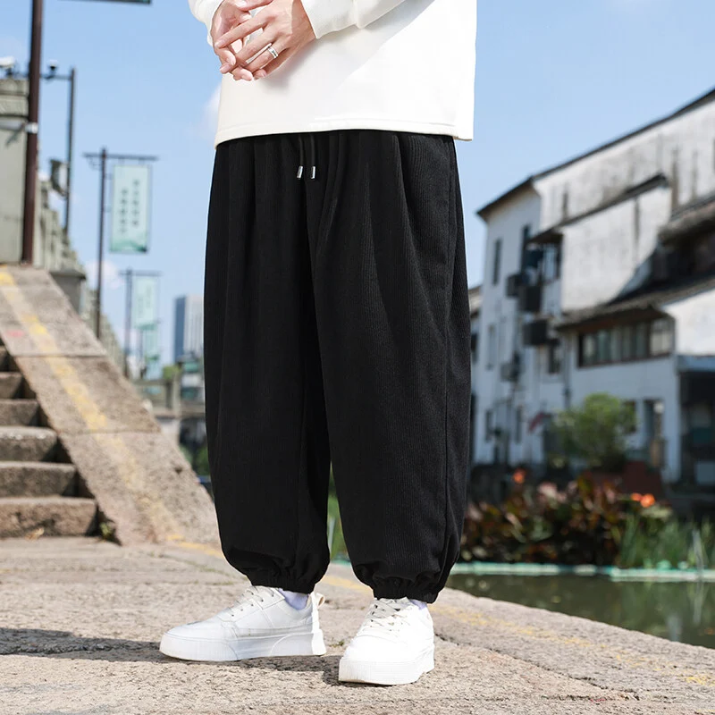 Herren Weite Cord-Loungehose mit Tunnelzug, gerippter Cordstruktur und elastischen Bündchen Drune