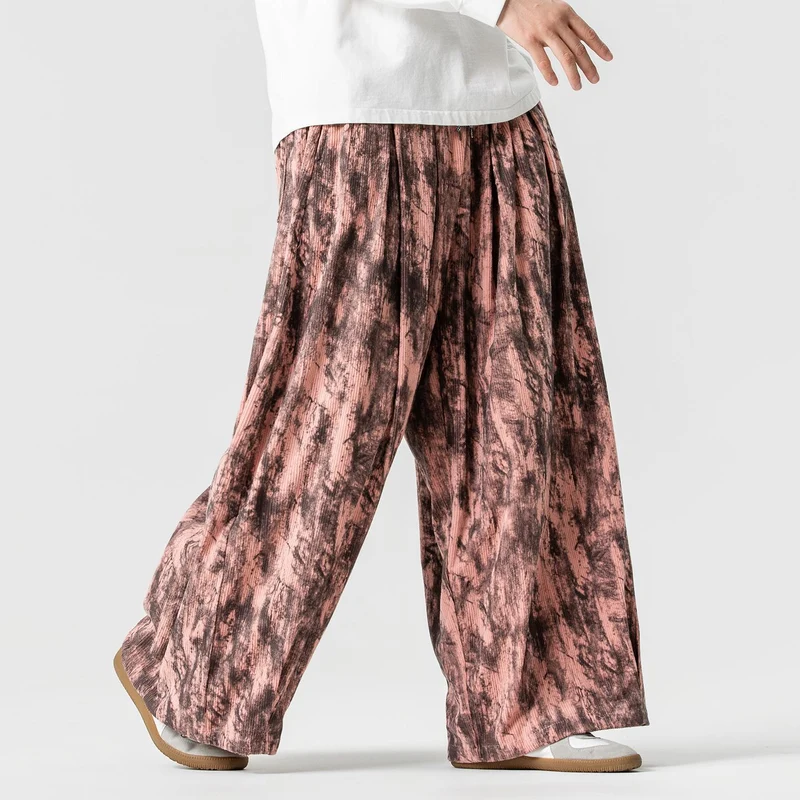 Herren Weite Cord-Loungehose mit Kellerfalten, elastischem Bund und Ballonbeinschnitt Drune