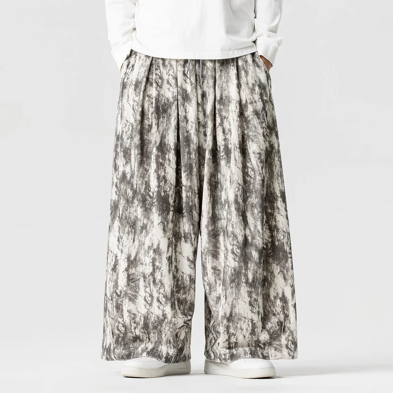 Herren Weite Cord-Loungehose mit Kellerfalten, elastischem Bund und Ballonbeinschnitt Drune