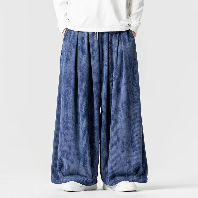 Herren Weite Cord-Loungehose mit Kellerfalten, elastischem Bund und Ballonbeinschnitt Drune
